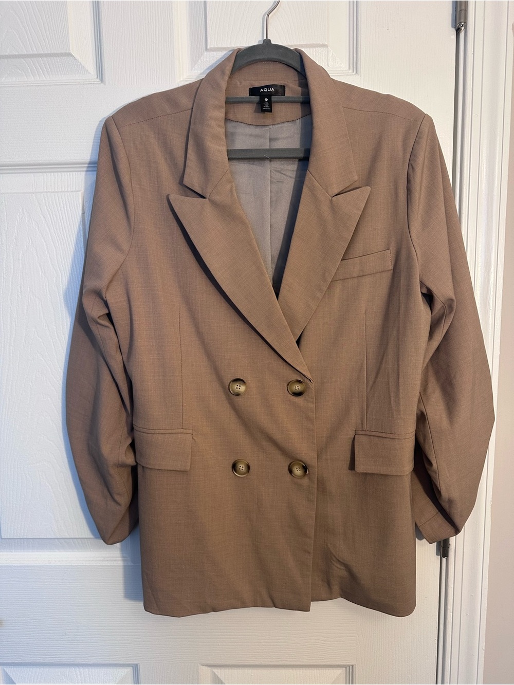 Aqua Double-Breasted Beige-Tan Blazer